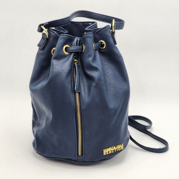 Kenneth Cole Reaction Blue Leather Bucket Bag Backpack - Picture 1 of 13